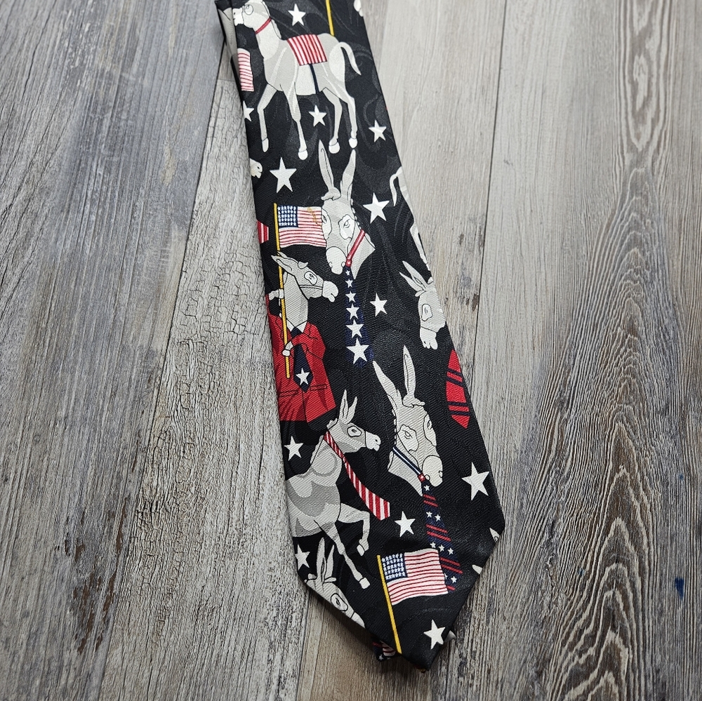 Democrat Donkey Men's Tie By A. Rogers Black Background
